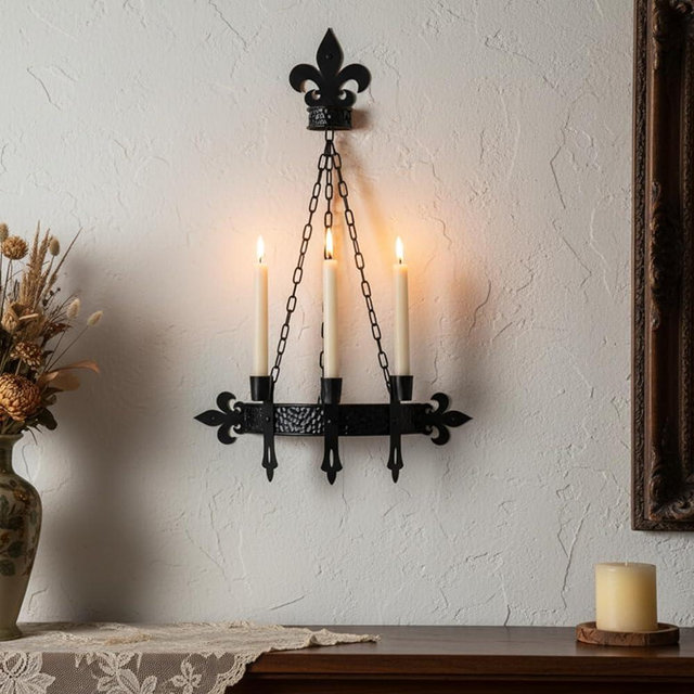 We Moment Black Candle Sconces, 3-Candle Wall Sconces for Taper Candle, Gothic Victorian Candelabra Wall Decor, Rustic Holder for Bathroom, Staircase, Living Room, Dining Room，Set of 1