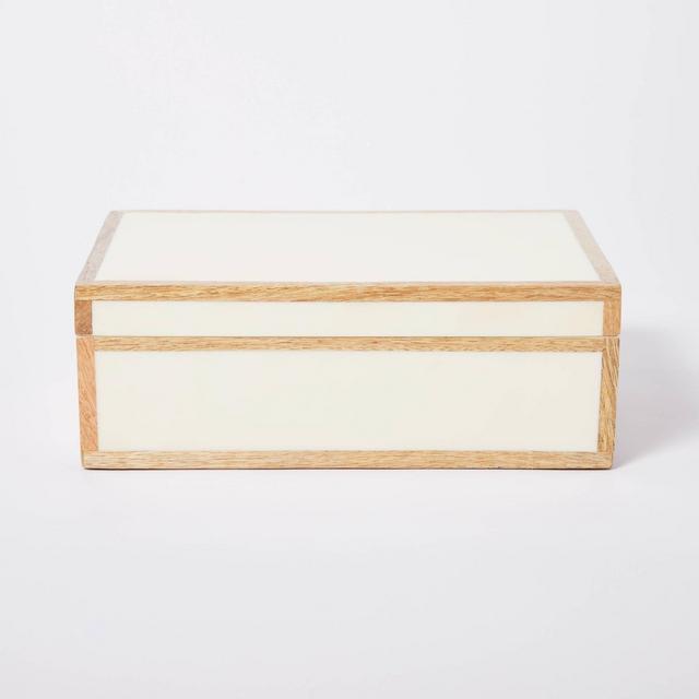 10" x 6.5" Decorative Wood Edge Trim Box with Resin Inlay Ivory - Threshold™ designed with Studio McGee