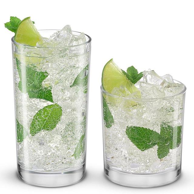 JoyJolt Alain Drinking Glasses Set of 8 Glass Tumblers. Highball 14oz Bar Glasses and Lowball 10oz Rocks Glasses Set. Cocktail, Juice, Whiskey Glasses or Water Glasses. Kitchen or Bar Glassware Set