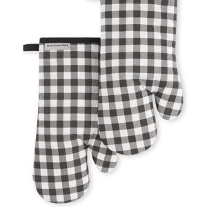 KITCHENAID Gingham Oven Mitt 2-Pack Set, Matte Black, 7"x13"