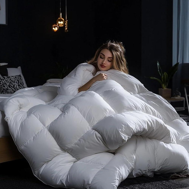 C&W White Goose Down Comforter King Size, 60 oz Fill Weight, 750 Fill Power, 100% Cotton Cover, 3D Baffle Box, Highly Fluffy Soft Duvet Insert, 90% Down, Winter Weight, (106"x90") White