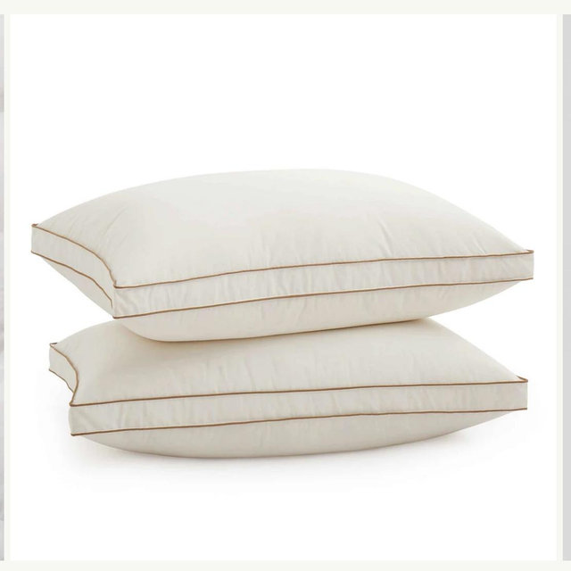2 Pack Organic Cotton Down Feather Pillows for Back and Side Sleepers, Pillow-in-a-pillow design, 300 TC, 100% Cotton Fabric