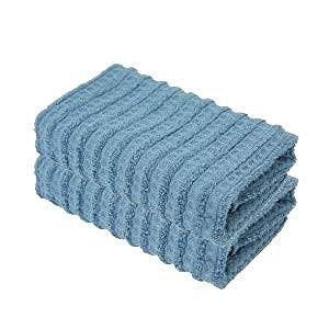 sense gnosis Blue Hand Towel Set of 2 Ultra Soft 100% Cotton Waffle Terry Striped Absorbent Lightweight Fast Drying Decorative Hand Towels for Bathroom 13" X 29"