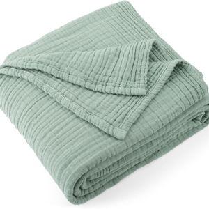 Carriediosa 100% Cotton Muslin Throw Blanket 108" X 90" King Size，4-Layers Summer Gauze Throws for Bed Couch，Soft Lightweight Breathable Linen Blankets Bedspread for Adults All Season，Sage Green
