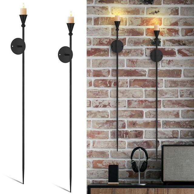 Tioncy 2 Pcs Metal Wall Candle Sconce Modern Candle Holder Wall Sconces for Decoration Wall Candlestick Holder for Dining Room, Living Room, Office, Bathroom (32 Inch,Black)
