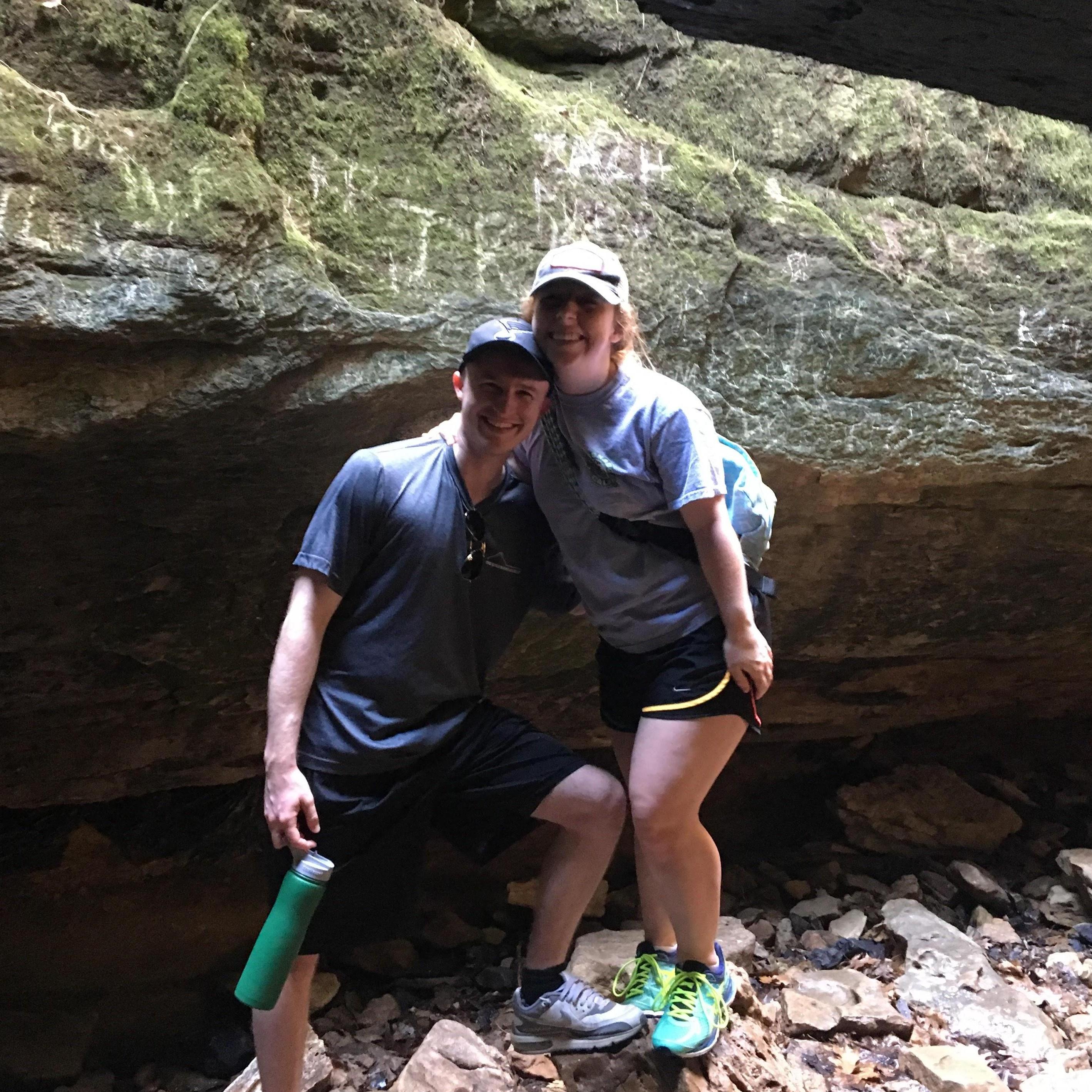 Our first photo together, during one of our many dates early on. Here we are hiking at Devil's Icebox in Rock Bridge State Park.