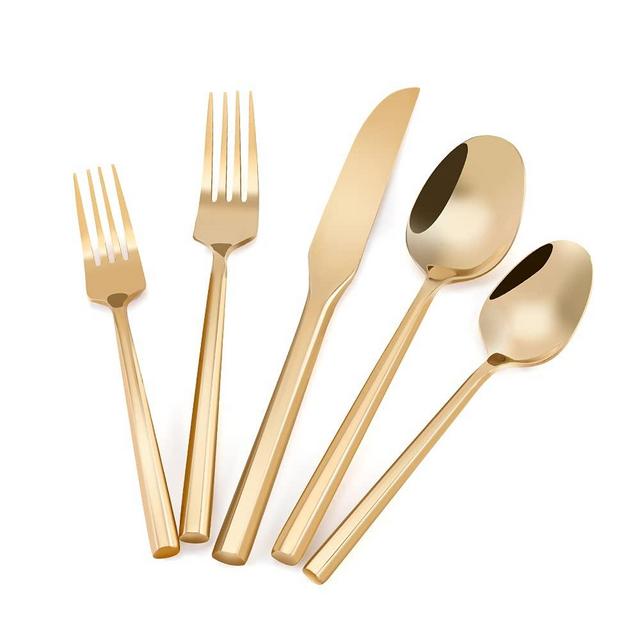 Jintuo Silverware Set Gold Flatware Set Stainless Steel Cutlery Set Shiny Mirror Polished Hexagon Pattern 20 Pieces Gift of Wedding Housewarming Service for 4, Hexagon Style