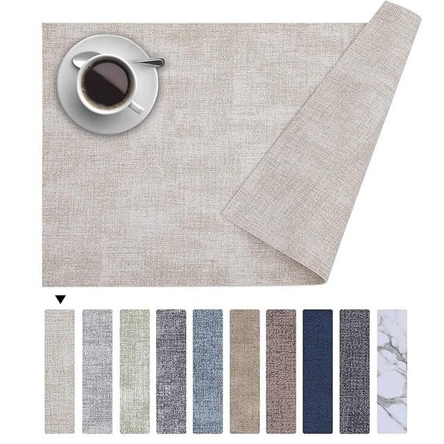 Homaxy Faux Leather Heat Resistant Placemats for Dining Table Set of 6, Waterproof Wipeable Washable PU Table Mats, Easy to Clean Anti-Slip Place Mats, 11.8" x 17", Beige