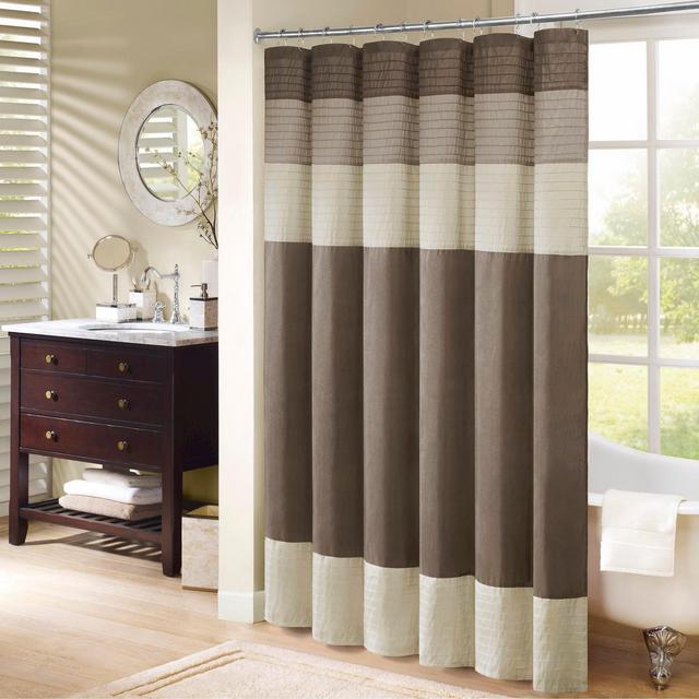 Salem Solid Pieced Polyester Shower Curtain Tan