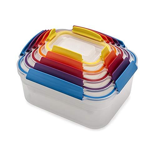 Joseph Joseph 81098 Nest Lock Plastic Food Storage Container Set with Lockable Airtight Leakproof Lids, 10-piece, Rainbow