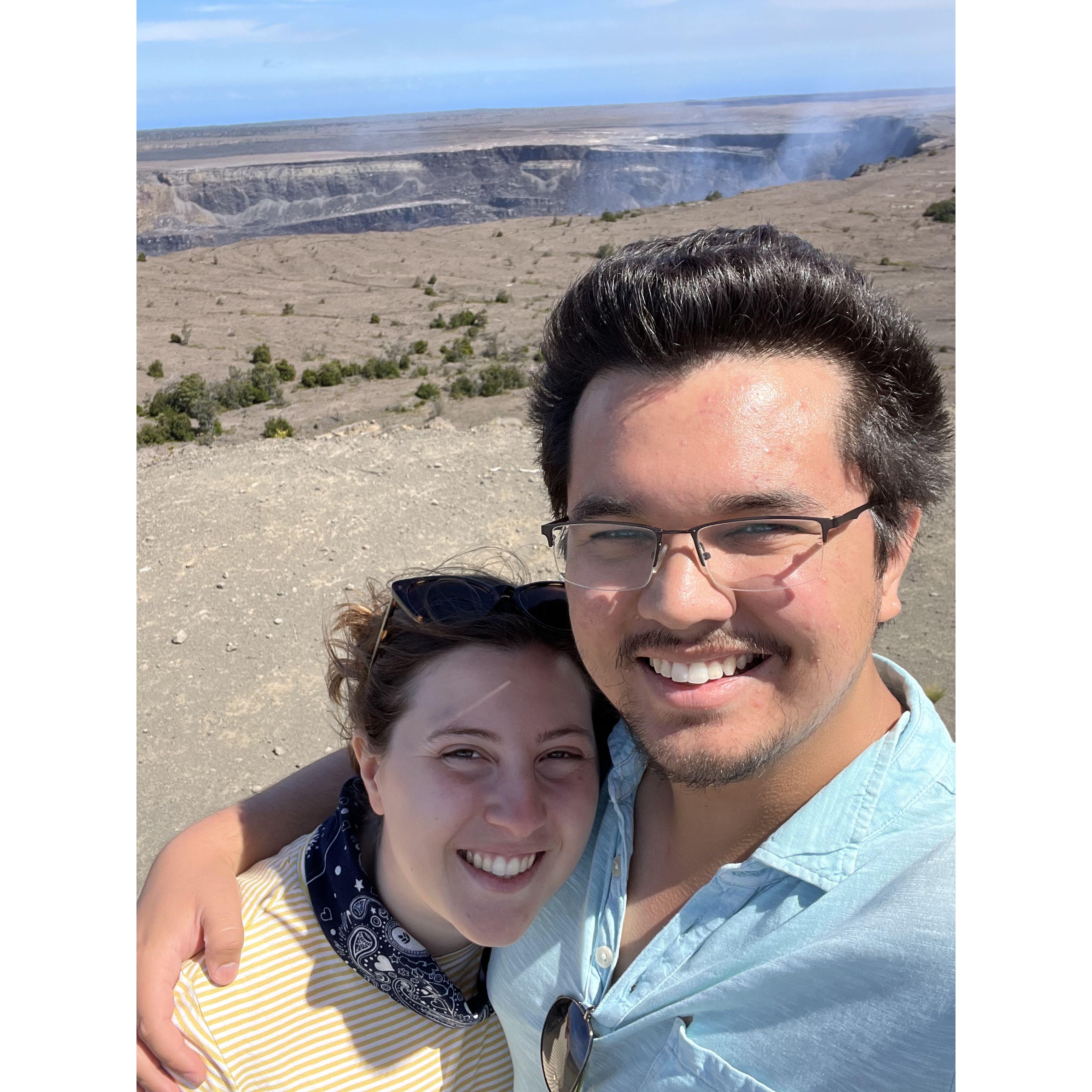In front of a volcano in Hawaii