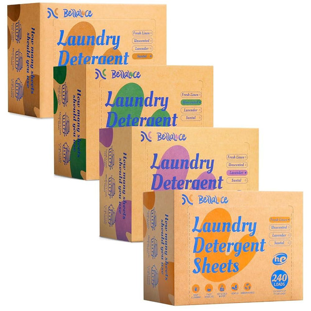 BellaLuce Laundry Detergent Sheets - 4 Scented 960 Loads Travel Laundry Sheets for Dorm,College,Home,Hotel,Apartment,Camping,Road Trip,Beach Vacation,Small Space,Family School Travel Essentials