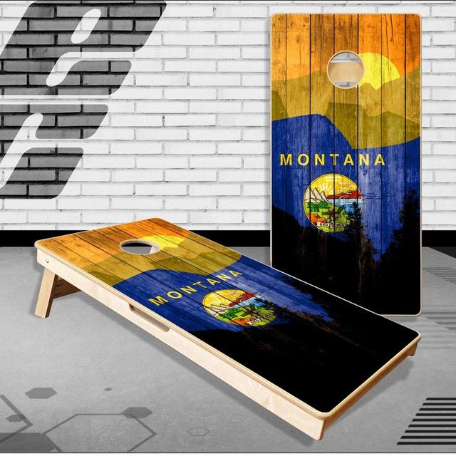 Montana flag Mountains Cornhole Boards Bag Toss Baggo Game With Bags