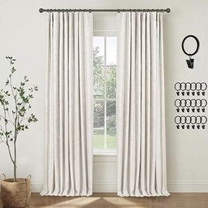 INOVADAY 100% Blackout Curtains for Bedroom, Black Out Curtains 84 Inch Long, Clip Rings Linen Blackout Drapes, Thermal Insulated Room Darkening for Living Room, 2 Panels - Beige,W50xL84