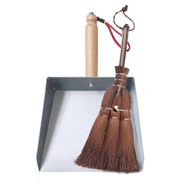 Huibot Mini Metal Dustpan and Brush Set Handmade Natural Bristle Hand Broom