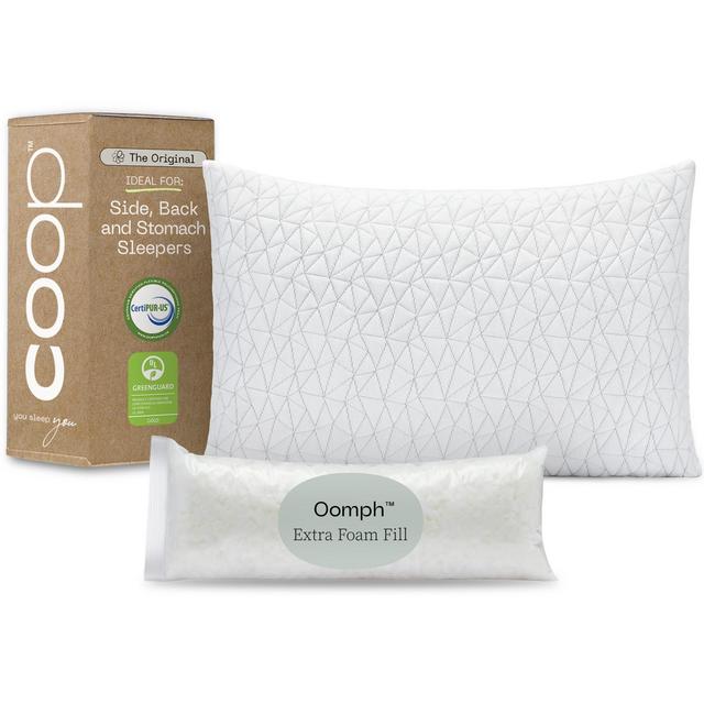 Coop Home Goods 20"x 30" Original Loft Adjustable Memory Foam Bed Pillow - GREENGUARD Gold Certified - Lulltra Washable Cover - Queen White