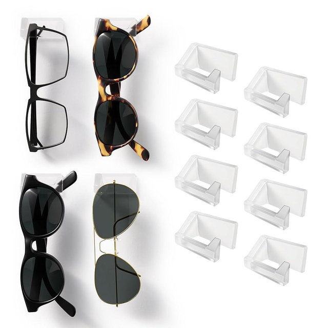 MELEN Adhesive Sunglass Organizer Wall (8-Pack) - Strong and Compact Glasses Holder, Sunglass Holder for Car and Wall - Clear