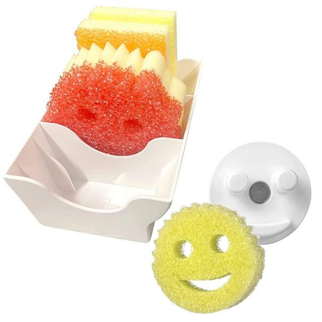 Sponge Organizer and Sponge Caddy Combo | Sponge Holder Peel and Stick | Sponge Caddy Suction Cup | Does NOT Include Sponges | Color White