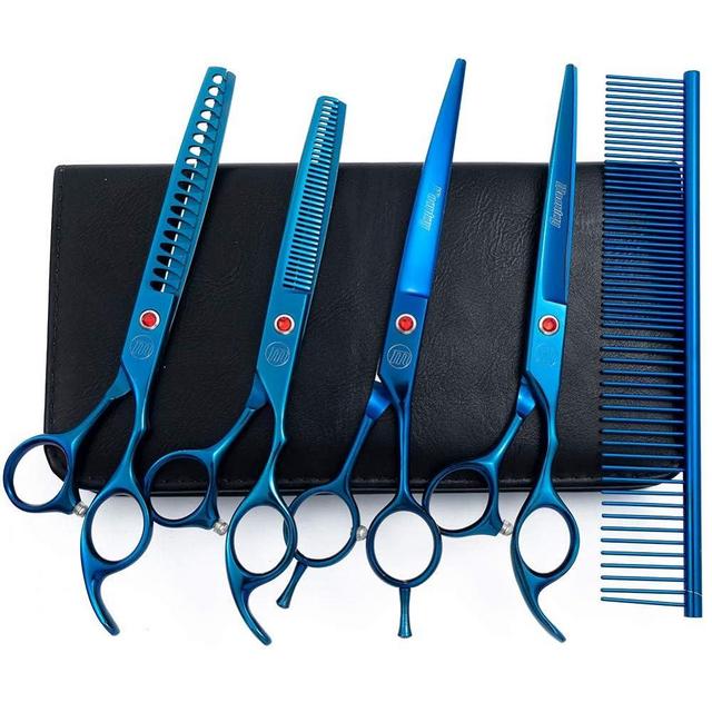 Professional Dog Grooming Scissors Set, 7 Inch/8 Inch Pet Grooming Scissors Chunkers Shears for Dog, Curved Dog Grooming Scissors, Thinning Shears for Dog with Grooming Comb