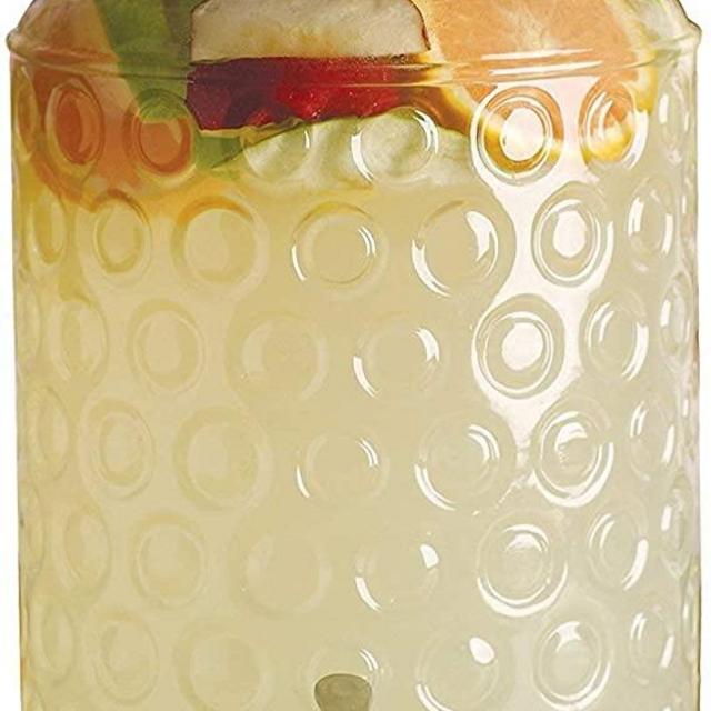 Circleware Glass Beverage Dispenser with Locking Lid Entertainment Glassware Pitcher for Water, Juice, Beer Wine Liquor, Kombucha & Cold Drinks, Huge 2.5 Gallon, Circle Style