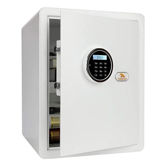 TIGERKING Security Home Safe, Digital Safe Box With Key, White- 1.8 Cubic Feet
