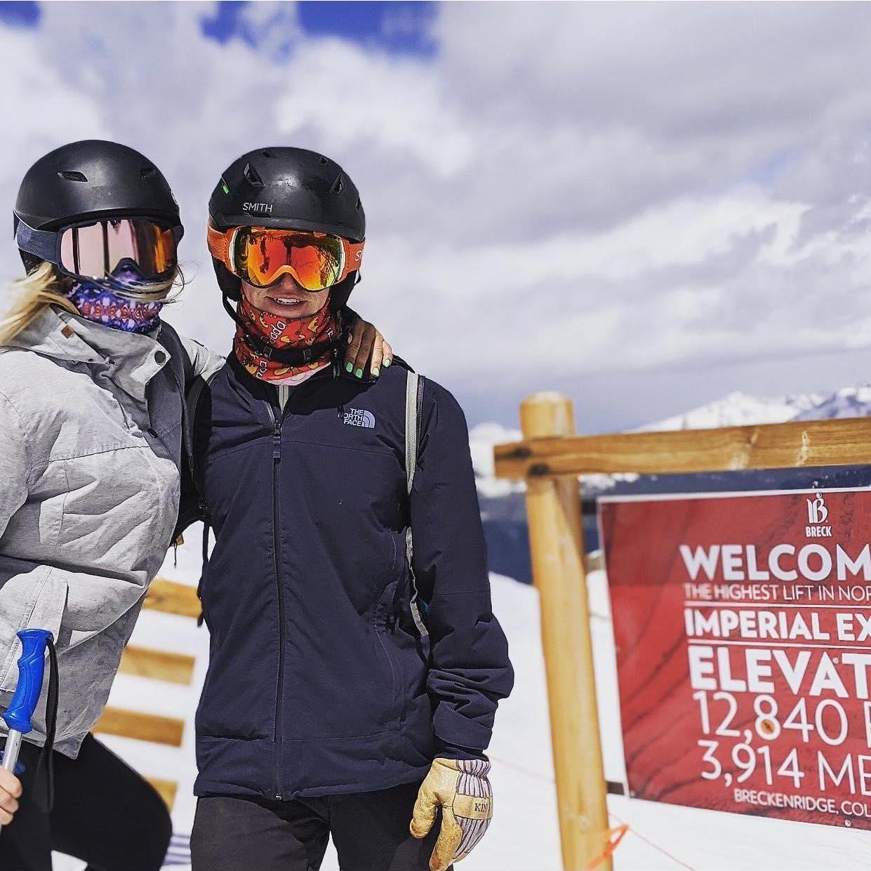 Chris and Hannah taking the tallest ski lift in North America. Chris is still teaching Hannah to ski, but she can do blues and some black groomers. Sick brah!