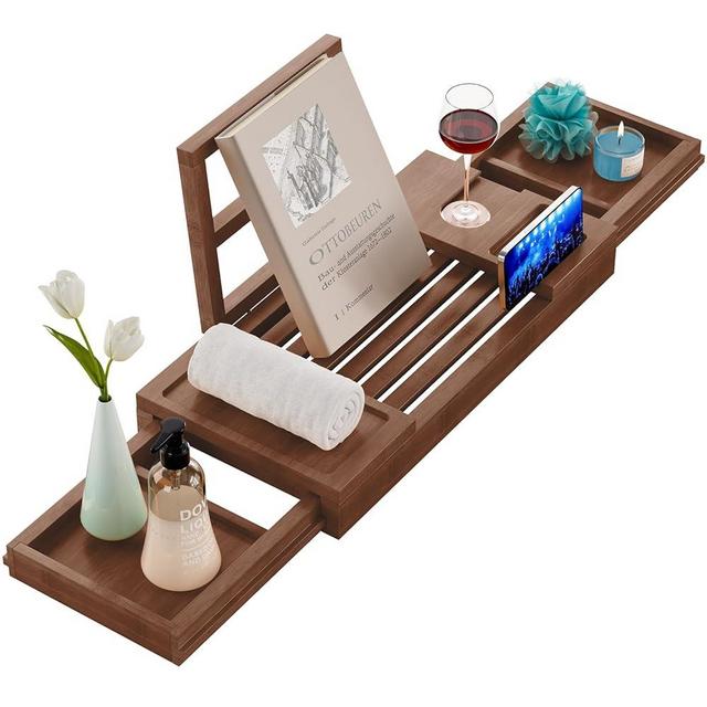Yirilan Bamboo Bathtub Tray, Expandable Bathroom Tray, Waterproof Tray Caddy, Perfect Bath Caddy for Home Spa, Gift for Loved Ones-Brown
