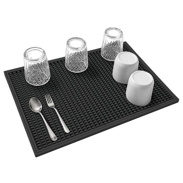 dish drying mat - 18" x 12" Black silicone drying mat , kitchen counter dish drying mats,rubber dish drying mat, Applies to bar mat、coffee mat