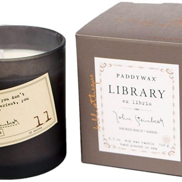 Paddywax Library Collection John Steinbeck Scented Soy Wax Candle, 6.5-Ounce, Smoked Birch & Amber