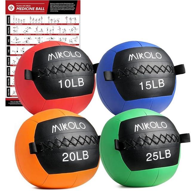 Mikolo Medicine Ball, Wall Ball,Soft Medicine Ball Set,Slam Ball for Core Training, Strength Workouts -Multi-Weight 10lbs 20lbs Exercise Balls for Home Gym, Functional Fitness (10/15/20/25LB)