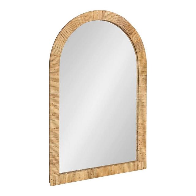 Kate and Laurel Rahfy Boho Arch Rattan Mirror, 20x30, Natural Wood, Decorative Wooden Mirror with Authentic Rattan Frame for Bohemian Wall Decor