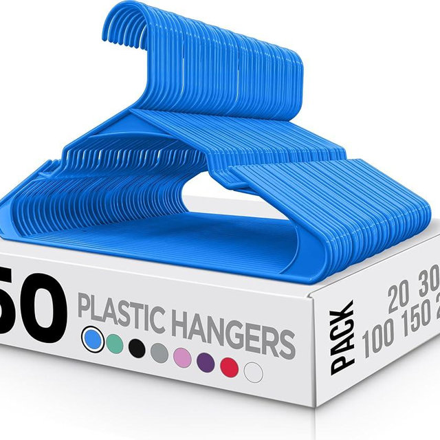 Utopia Home Clothes Hangers 50 Pack - Plastic Hangers Space Saving - Durable Coat Hanger with Shoulder Grooves (Blue)