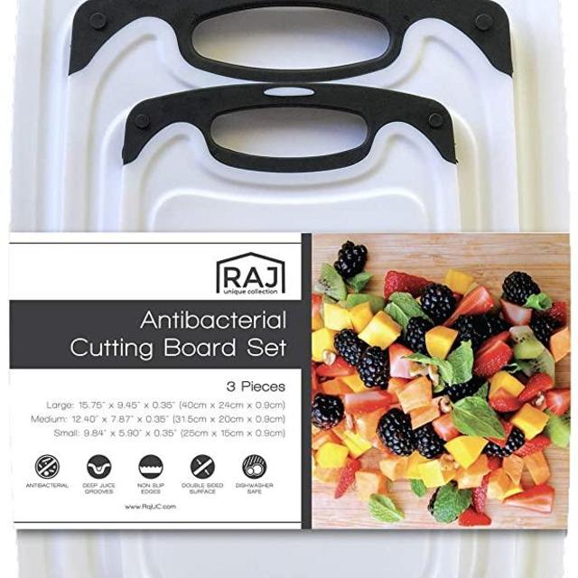 Raj Plastic Cutting Board Reversible Cutting board, Dishwasher Safe, Chopping Boards, Juice Groove, Large Handle, Non-Slip, BPA Free, FDA Approved (Set of Three, Black)