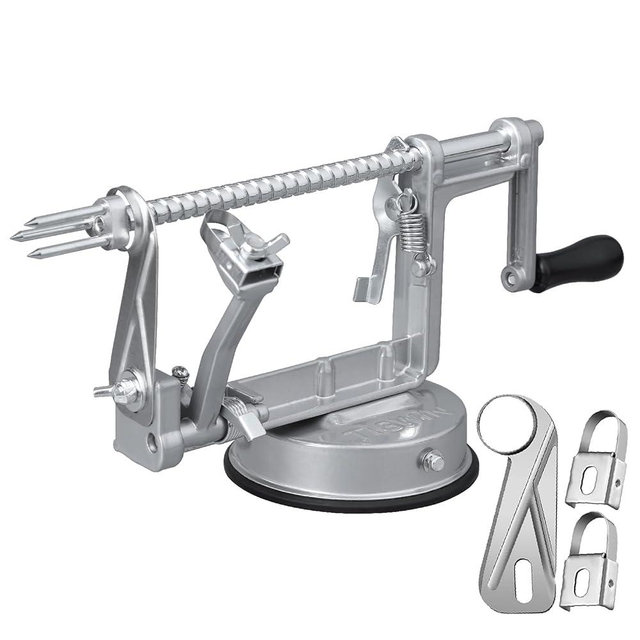 Apple Peeler Corer, Long lasting Chrome Cast Magnesium Alloy Apple Peeler Slicer Corer with Stainless Steel Blades and Powerful Suction Base for Apples and Potato(Grey)