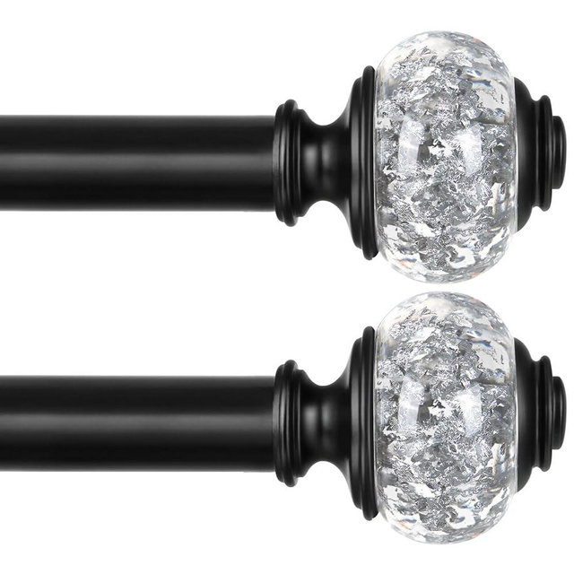 USFOOK 2 Pack Curtain Rod 32 to 58 Inches (2.6-4.8ft), 7/8 inch Telescoping Splicing Curtain rods for Windows, Black Decorative Drapery Rods for Home with Translucent Finials
