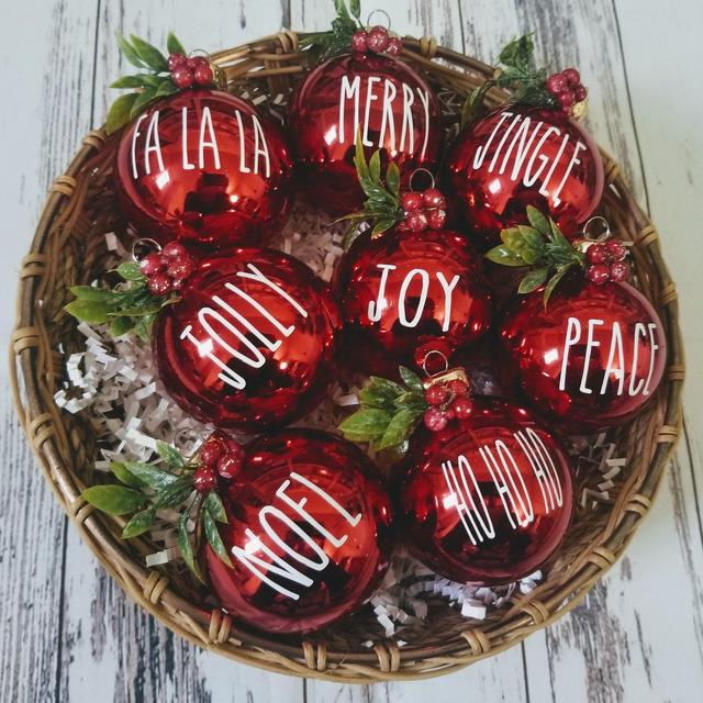 Rae Dunn Inspired Farmhouse Christmas Ornaments (Red)