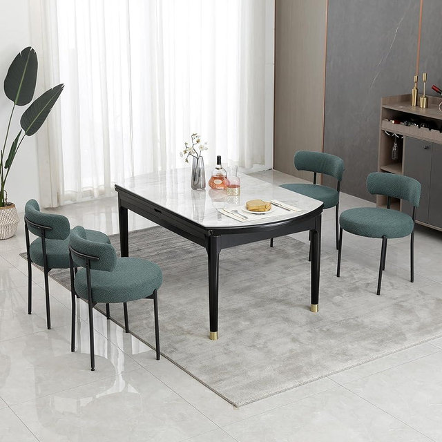 DYHOME Boucle Dining Chairs Set of 4, Upholstered Kitchen Dining Room Chairs, Side Chairs with Thick Cushions and Metal Legs for Kitchen Living Room, Green