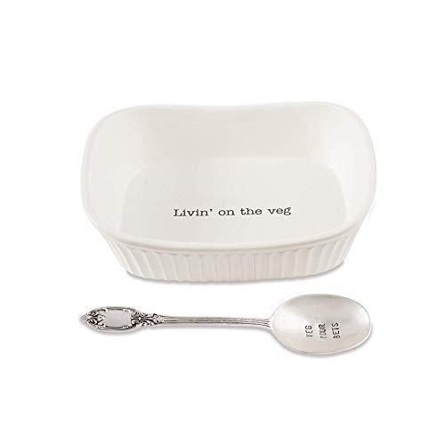 Mud Pie 46000116 Farmhouse Inspired Set with Spoon Vegetable Serving Dish, One size, White