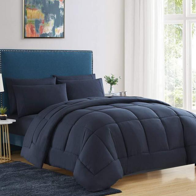 Sweet Home Collection Down Alternative Comforter All Season Warmth Luxurious Plush Loft Microfiber Fill Duvet Insert Bedding, Queen, Navy
