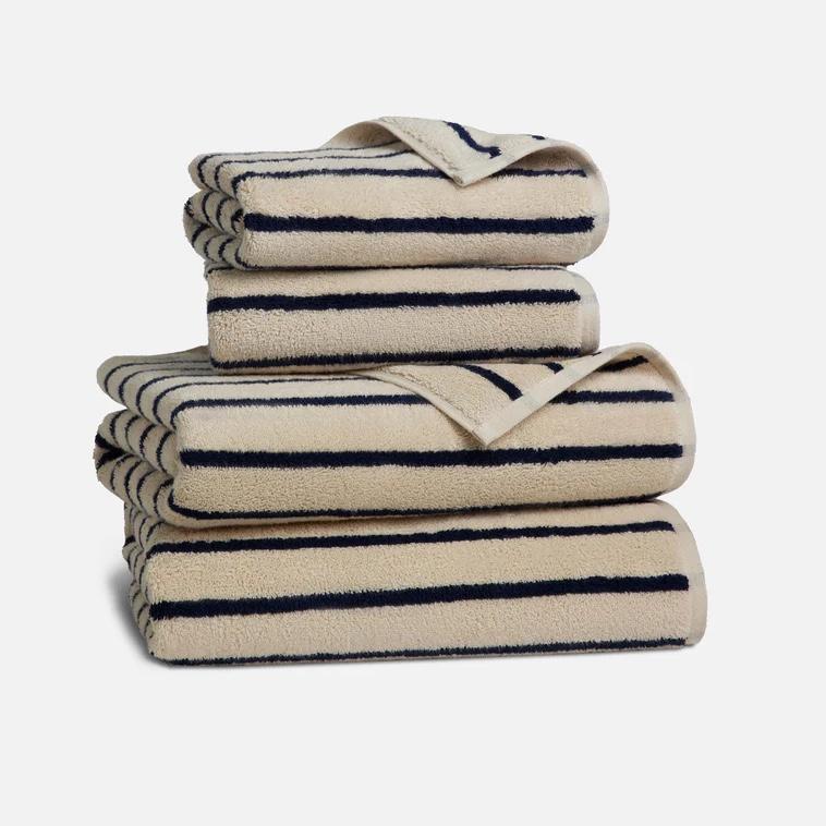 Super-Plush Turkish Cotton Towel Move-In Bundle in Vanilla & Striped Midnight Navy