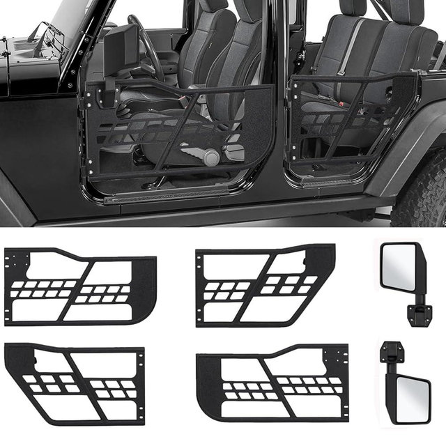 TROPOW Off Road Tubular Trail Doors with Side View Mirror Compatible with 2018-2026 Wrangler JL JLU & Gladiator JT 4 Door - Set of 4 Fat Tube Half Doors for Adventure