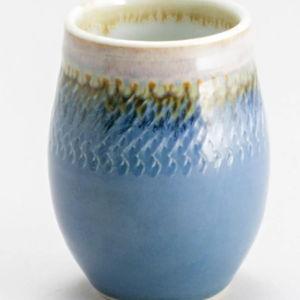 Stemless Wine Tumbler handmade by Georgetown Pottery in Maine in Blue Oribe pattern
