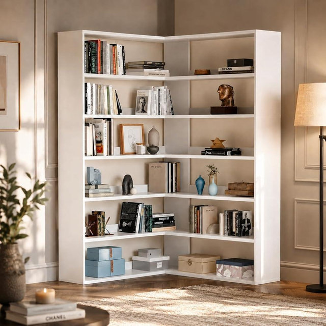 MXV 71.5" Tall L-Shaped Corner Bookshelf, 6-Tier 35.2" Wide Wooden Bookcase with Storage Organizer, Display Shelf for Home, Office, Living Room (35.2")