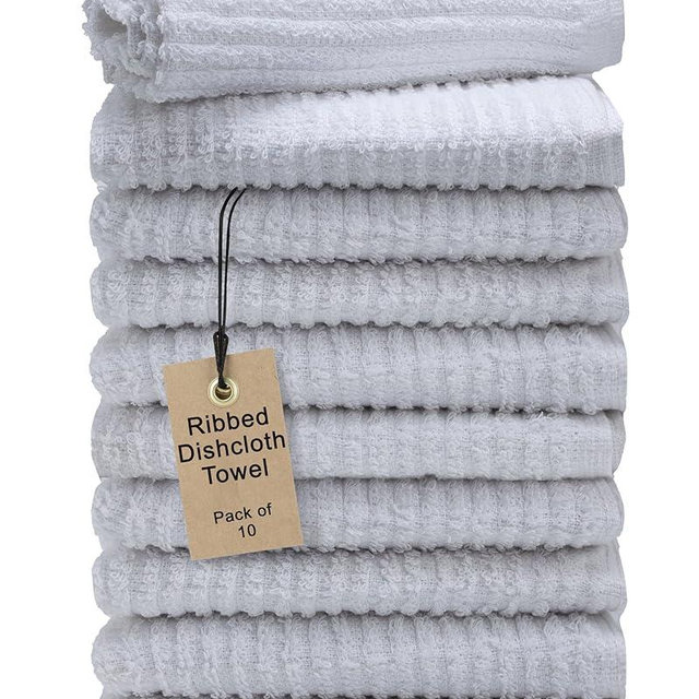 Textila Bar Mop Towels - 12x12 Inches - Pack of 10 - White - Cotton Dish Cloths & Cleaning Towels for Kitchen, Bar, Restaurant, Household Use – Absorbent, Durable, Reusable