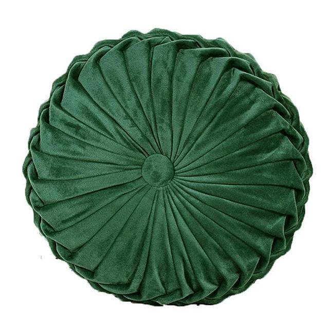 Elero Round Throw Pillow Velvet Home Decoration Pleated Round Pillow Cushion for Couch Chair Bed Car Emerald Green