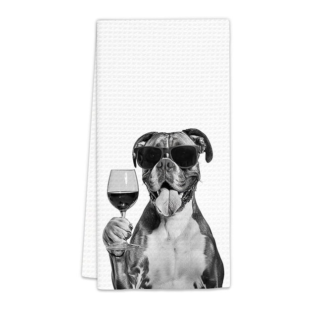 FIicy Boxer Dog Gifts Wine Kitchen Towels, Gifts for Boxer Dog Wine Lovers Decorative Hand Dish Tea Towel for Kitchen Home Bar, Funny BoxerDog Owners Home Bar Decor(16x24In)