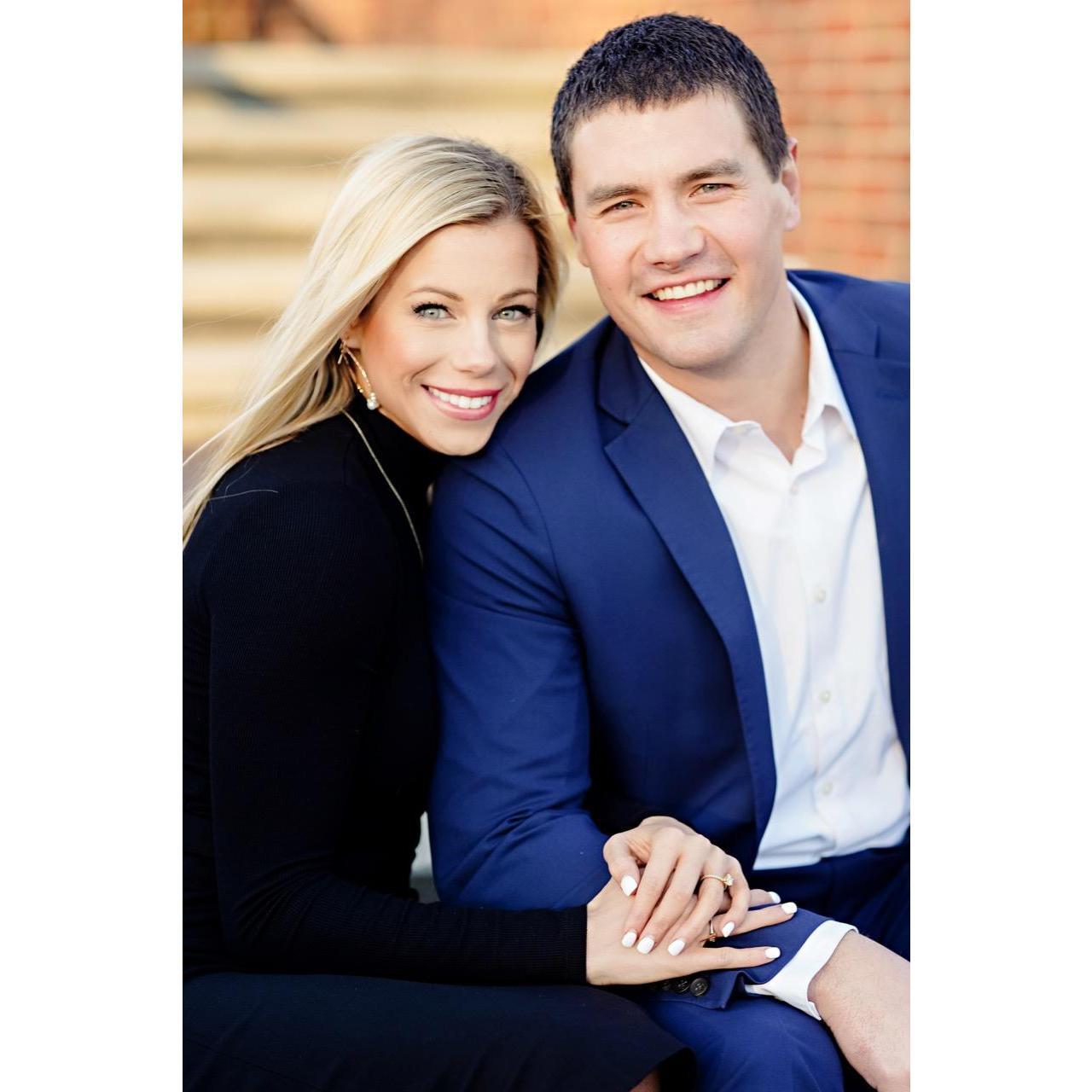 Our engagement photos in our hometown Carmel, Indiana. Here we're at Carmel City Hall