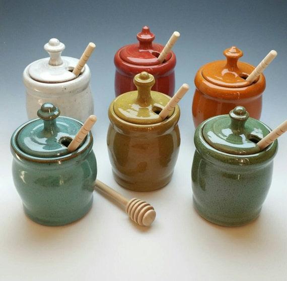 NEW Honey Pot, Handmade Honey Jar and dipper, SHIPS within 24 HRS, ceramic, pottery