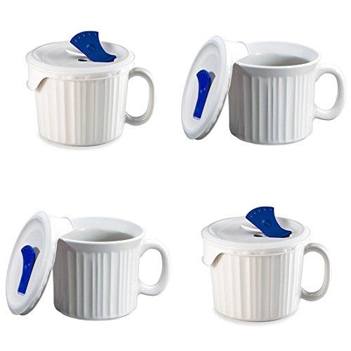 CorningWare Pop-Ins 20-ounce Mug w/ Blue Vented Plastic Cover, White (Pack of 4)