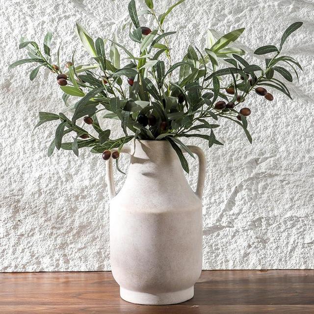 Mitt&Ditt Ceramic Flower Vase with Handles, 11 inch Tall White Vase, Large Decorative Terracotta Vases, Farmhouse Rustic Pottery Vases for Home Decor, Living Room, Table